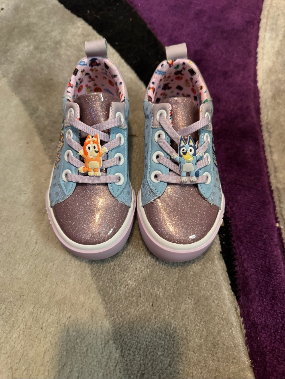 Bluey Kids Glitter Purple & Light Blue Lace-Up Sneakers